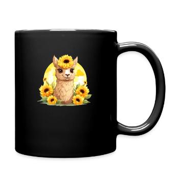 Alpaka mit Sonnenblumen - Tasse einfarbig - Schwarz - Rechts