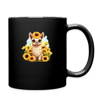 Alpaka mit Sonnenblumen - Tasse einfarbig - Schwarz - Rechts