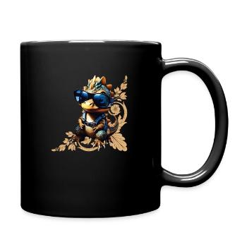 Cooler Dinosaurier, rockig, romantisch - Tasse einfarbig - Schwarz - Rechts
