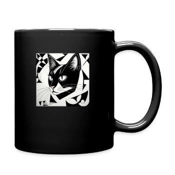 Cat: Cubist Black & White - Full Colour Mug - black - Right