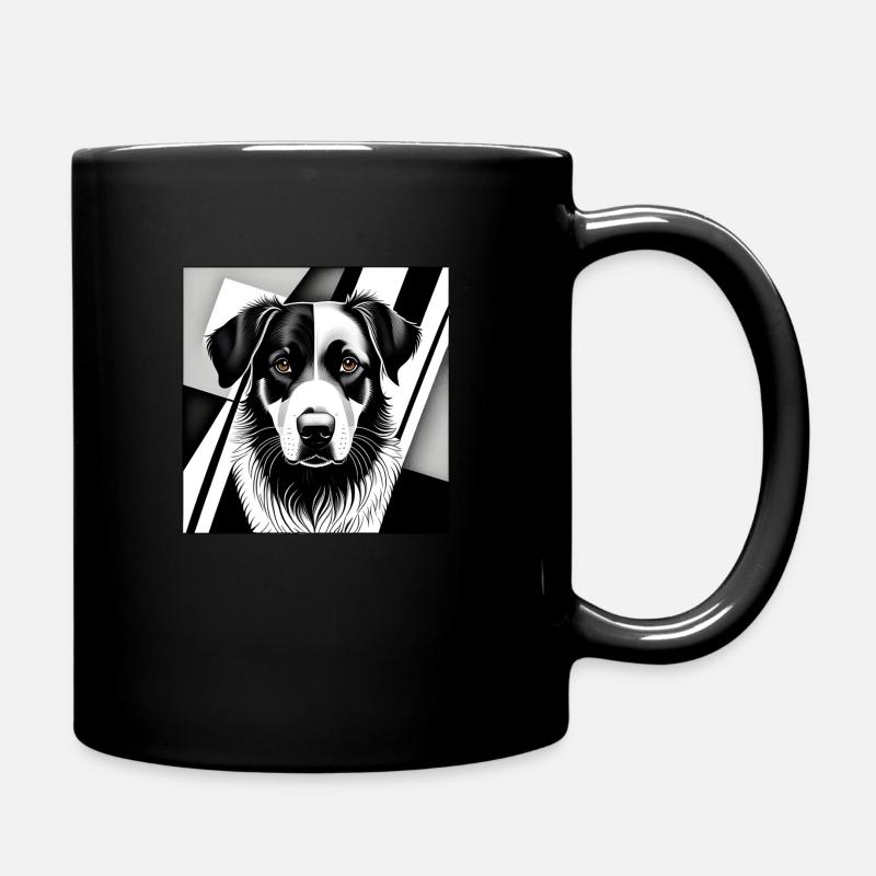 Collie: Kubistisches Schwarz-Weiß - Tasse einfarbig - Schwarz