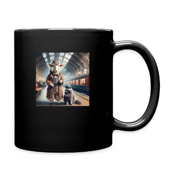 Detektiv-Schaf und Katzen-Watson🐑🔍 - Tasse einfarbig - Schwarz - Rechts