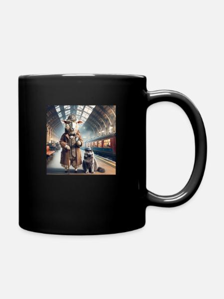 Detektiv-Schaf und Katzen-Watson🐑🔍 - Tasse einfarbig - Schwarz