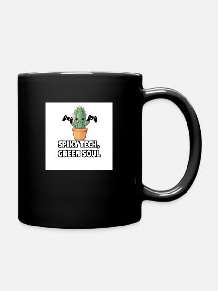 Cactus likes tech! - Full Colour Mug - black