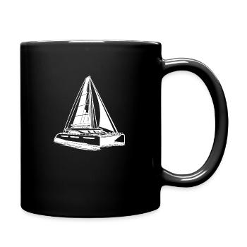 Sport Catamaran Double Hull Sailboat with Sails - Full Colour Mug - black - Right