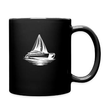 Double hull sport catamaran sailboat with sails - Full Colour Mug - black - Right