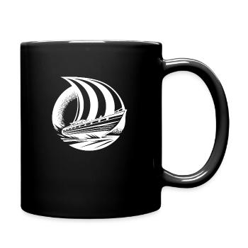 Sleek sailing ship with square sail - Full Colour Mug - black - Right