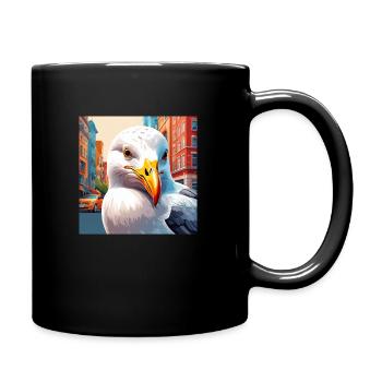 Möwe in der Stadt - Tasse einfarbig - Schwarz - Rechts