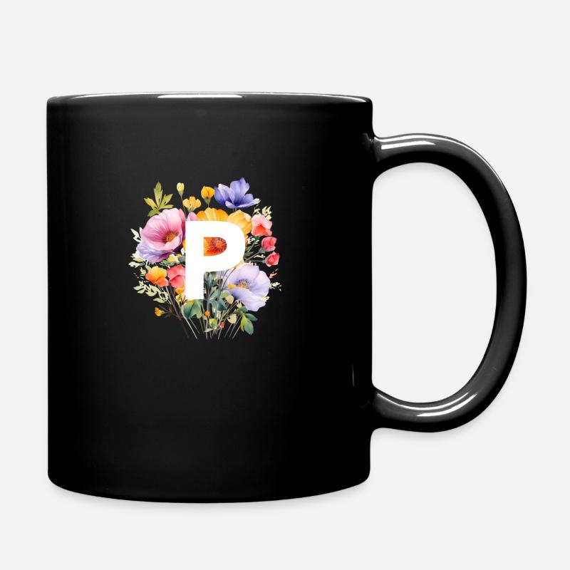 P Monogram, Colorful Bouquet - Full Colour Mug - black