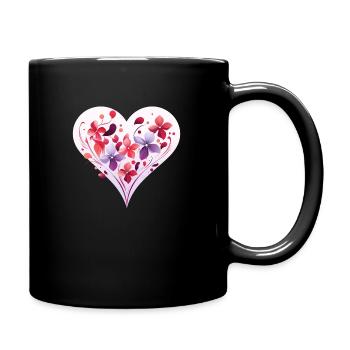 Florales Herz - Tasse einfarbig - Schwarz - Rechts