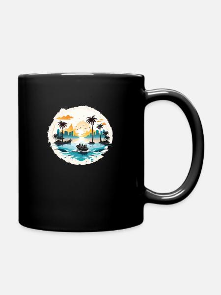 Tropischer Sonnenuntergangsurlaub - Tasse einfarbig - Schwarz