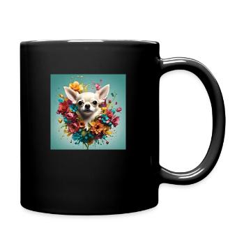 Chihuahua, flowers - Full Colour Mug - black - Right