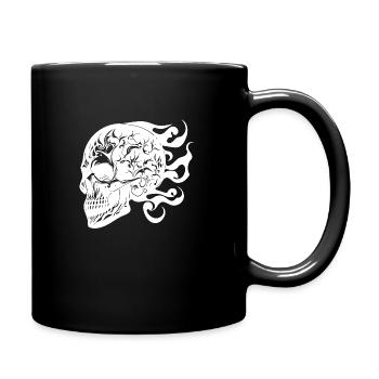 Laughing Burning Grinning Tattoo Skull - Full Colour Mug - black - Right