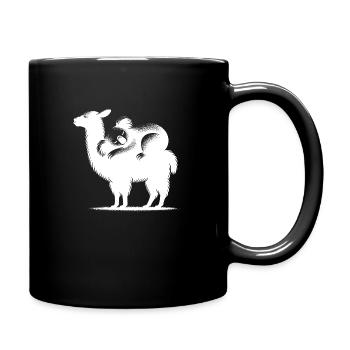 Knuffiges Lama mit chillendem Koala auf dem Rücken - Tasse einfarbig - Schwarz - Rechts