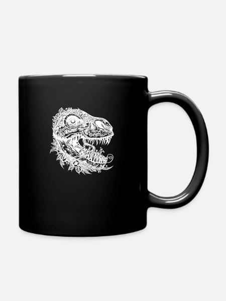 Dinosaurier Schädel Skelett Dino Blumen Tattoo - Tasse einfarbig - Schwarz
