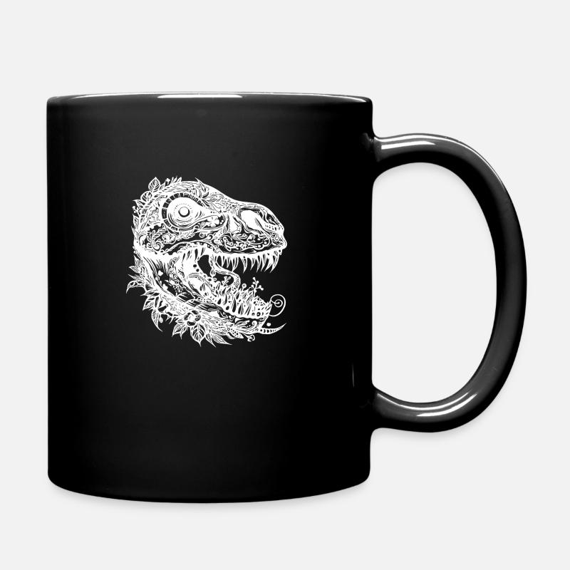 Dinosaurier Schädel Skelett Dino Blumen Tattoo - Tasse einfarbig - Schwarz