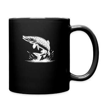 Big Leaping Pike Fish - Full Colour Mug - black - Right