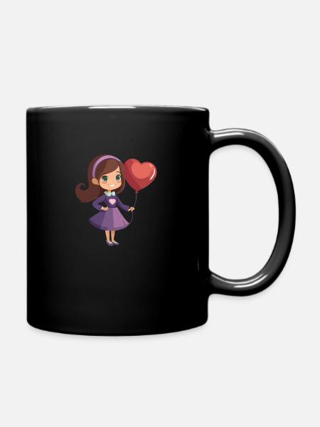Jolie fille avec ballon coeur - Mug uni - noir