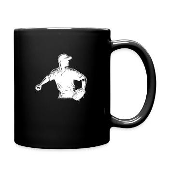Baseball Spieler mit Ball und Baseballhandschuh - Tasse einfarbig - Schwarz - Rechts
