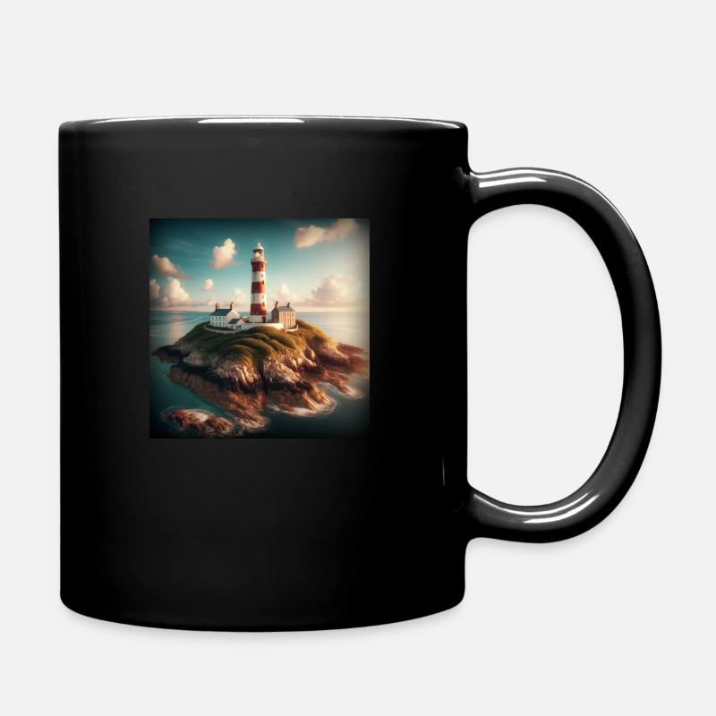 A lighthouse on a remote island - Full Colour Mug - black