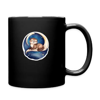 Otter sitzt im Mond - Tasse einfarbig - Schwarz - Rechts