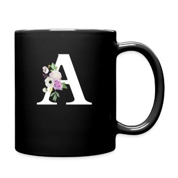 Lila Blumenbuchstabe - Tasse einfarbig - Schwarz - Rechts