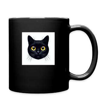 Cute black cat with big yellow eyes - Full Colour Mug - black - Right