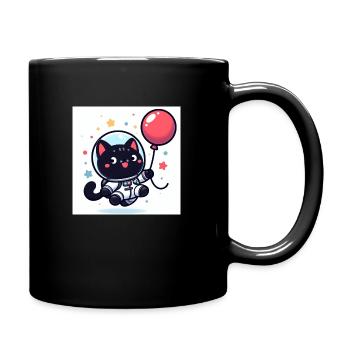 Süsse Weltraumkatze im Raumanzug mit einem Ballon - Tasse einfarbig - Schwarz - Rechts