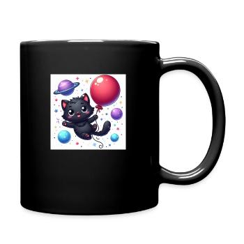 Space Kitty with red balloon in space - Full Colour Mug - black - Right