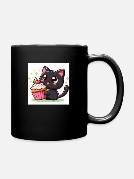 Sweet Kitty Black with Large Cupcake Pink - Full Colour Mug - black