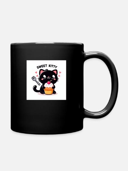 Sweet Kitty Black with Cupcake and Lettering - Full Colour Mug - black