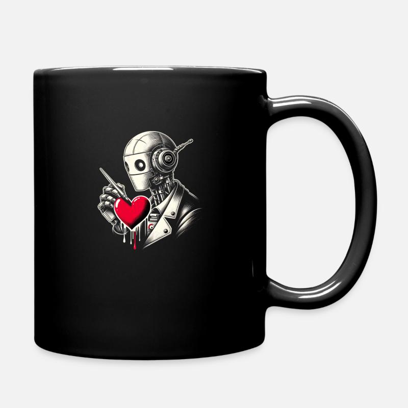 Robot painting a red heart - Full Colour Mug - black