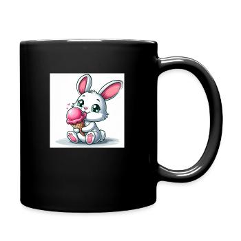 Lapin mignon assis sur de la crème glacée molle en train de manger. Été 2024 - Mug uni - noir - Droite