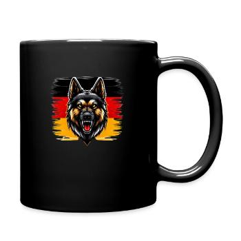 Stolzer Deutscher Schäferhund vor Deutschlandfahne - Tasse einfarbig - Schwarz - Rechts