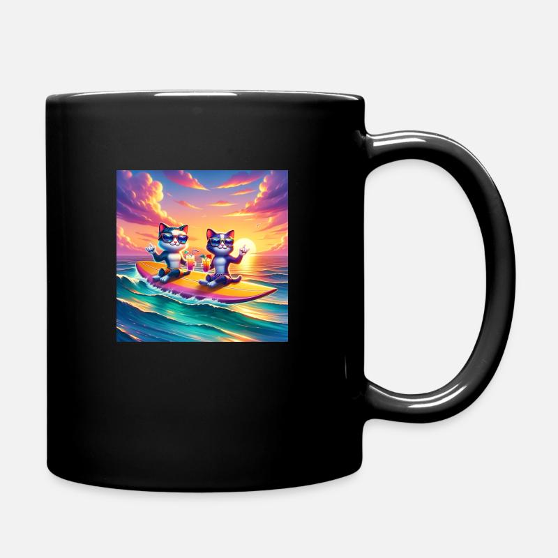 Gato Loco SurfingCat Surfing Cats Surfboard Cat - Full Colour Mug - black