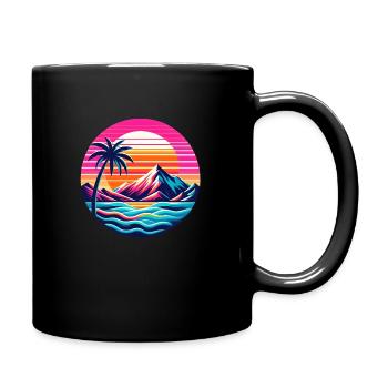 90s look neon palm tree with mountains - Full Colour Mug - black - Right