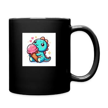 Dino turquoise petit avec cornet de crème glacée et coeurs - Mug uni - noir - Droite