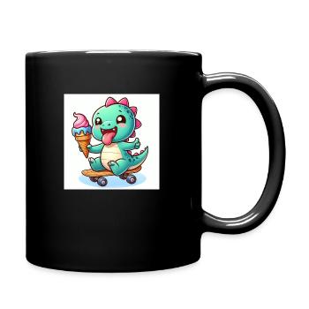 Sweet Dino grün mit Eiswaffel auf Skateboard - Full Colour Mug - black - Right