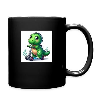 Green dinosaur on a scooter - Full Colour Mug - black - Right