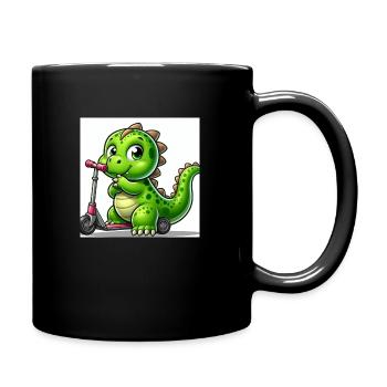 Dino green on a scooter - Full Colour Mug - black - Right