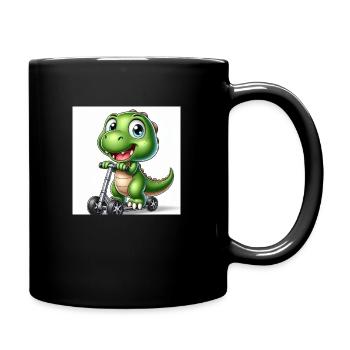 Krokodil grün mit blauen Augen auf einem Roller - Tasse einfarbig - Schwarz - Rechts