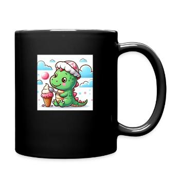 Dino avec chapeau et cornet de glace - Mug uni - noir - Droite