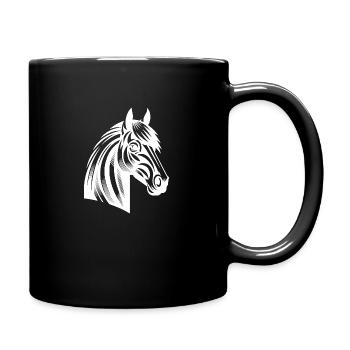 Pferdekopf Tattoo Style Porträt - Tasse einfarbig - Schwarz - Rechts