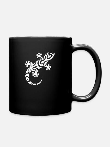 Little cute gecko in tribal tattoo style - Full Colour Mug - black