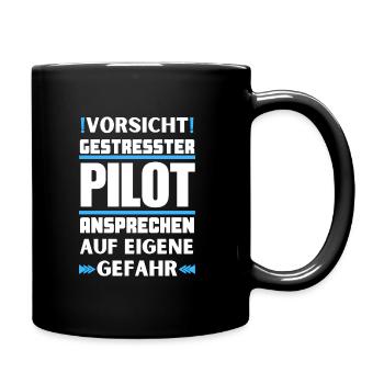 Gestresster Pilot nicht ansprechen! - Tasse einfarbig - Schwarz - Rechts