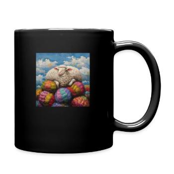 Glückliches Schaf auf Berg aus Wollknäueln 1 - Tasse einfarbig - Schwarz - Rechts