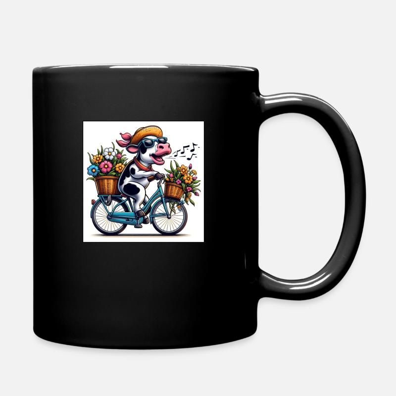 Singende Kuh auf dem Fahrrad - Tasse einfarbig - Schwarz