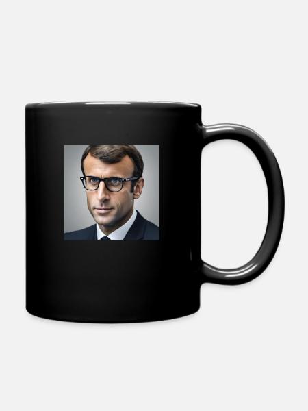 Emmanuel Macron porte des lunettes - Mug uni - noir