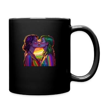 Regenbogenfarbene Lesben - Tasse einfarbig - Schwarz - Rechts