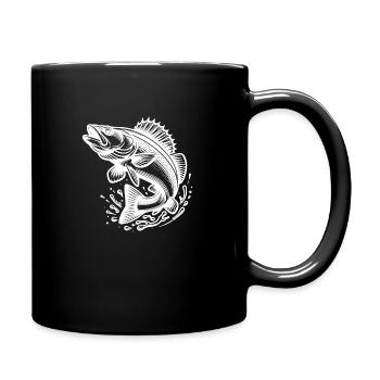 Large Jumping Zander Fish - Full Colour Mug - black - Right